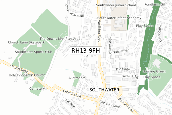 RH13 9FH map - large scale - OS Open Zoomstack (Ordnance Survey) RH13 9FH map - large scale - OS Open Zoomstack (Ordnance Survey)