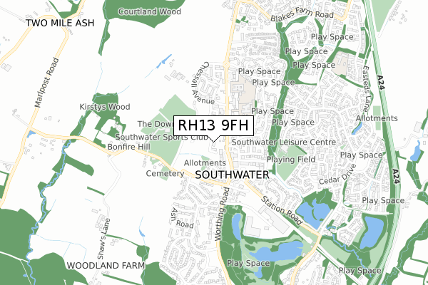 RH13 9FH map - small scale - OS Open Zoomstack (Ordnance Survey) RH13 9FH map - small scale - OS Open Zoomstack (Ordnance Survey)