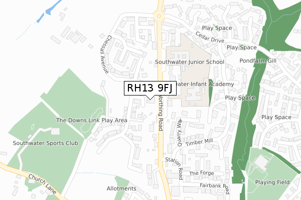 RH13 9FJ map - large scale - OS Open Zoomstack (Ordnance Survey) RH13 9FJ map - large scale - OS Open Zoomstack (Ordnance Survey)