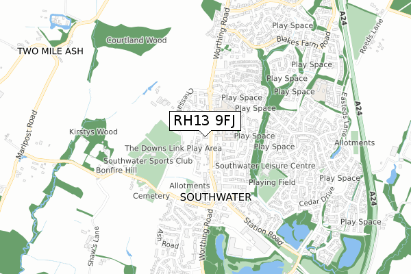 RH13 9FJ map - small scale - OS Open Zoomstack (Ordnance Survey) RH13 9FJ map - small scale - OS Open Zoomstack (Ordnance Survey)