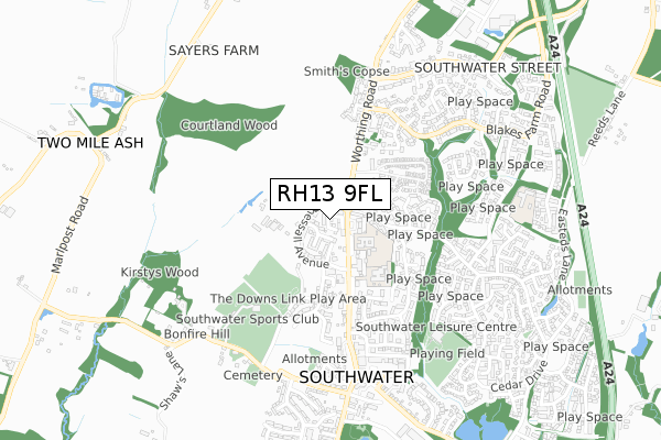 RH13 9FL map - small scale - OS Open Zoomstack (Ordnance Survey) RH13 9FL map - small scale - OS Open Zoomstack (Ordnance Survey)