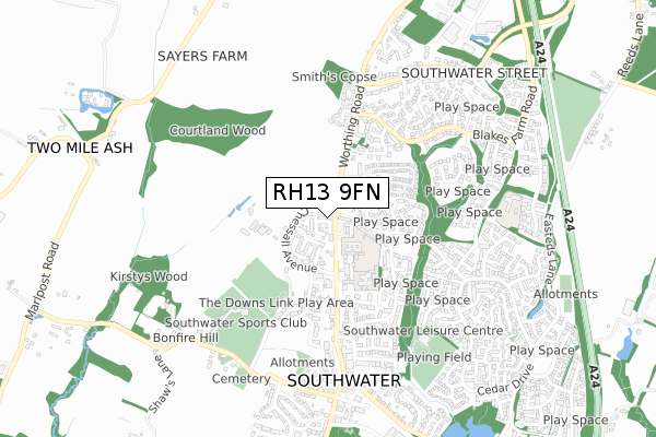 RH13 9FN map - small scale - OS Open Zoomstack (Ordnance Survey) RH13 9FN map - small scale - OS Open Zoomstack (Ordnance Survey)