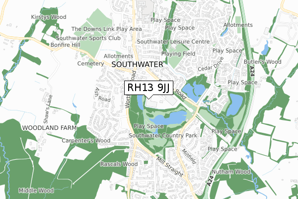 RH13 9JJ map - small scale - OS Open Zoomstack (Ordnance Survey) RH13 9JJ map - small scale - OS Open Zoomstack (Ordnance Survey)