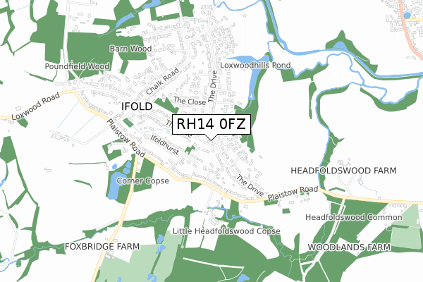 RH14 0FZ map - small scale - OS Open Zoomstack (Ordnance Survey)