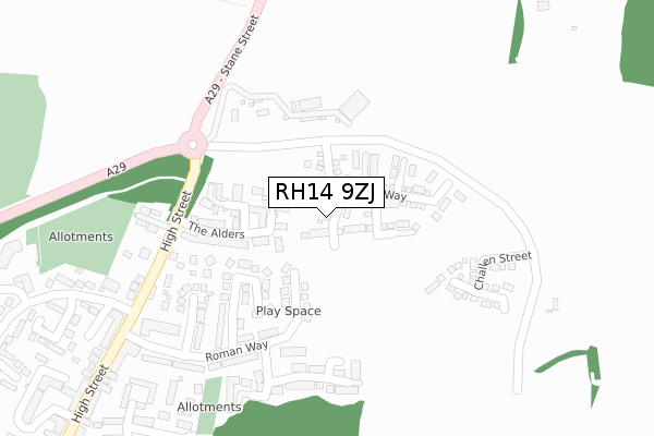 RH14 9ZJ map - large scale - OS Open Zoomstack (Ordnance Survey)