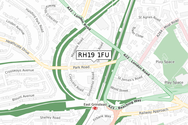 RH19 1FU map - large scale - OS Open Zoomstack (Ordnance Survey)