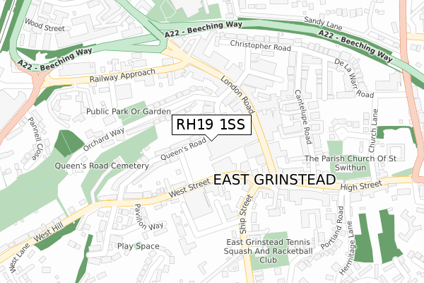 RH19 1SS map - large scale - OS Open Zoomstack (Ordnance Survey)