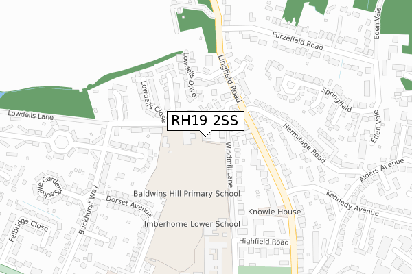 RH19 2SS map - large scale - OS Open Zoomstack (Ordnance Survey)