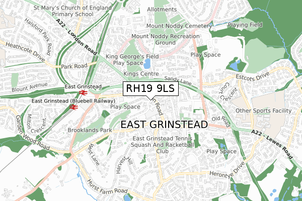 RH19 9LS map - small scale - OS Open Zoomstack (Ordnance Survey)