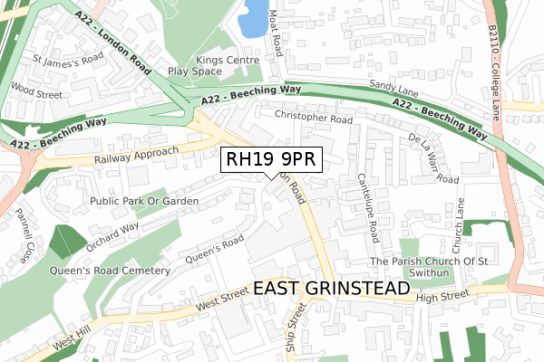 RH19 9PR map - large scale - OS Open Zoomstack (Ordnance Survey)
