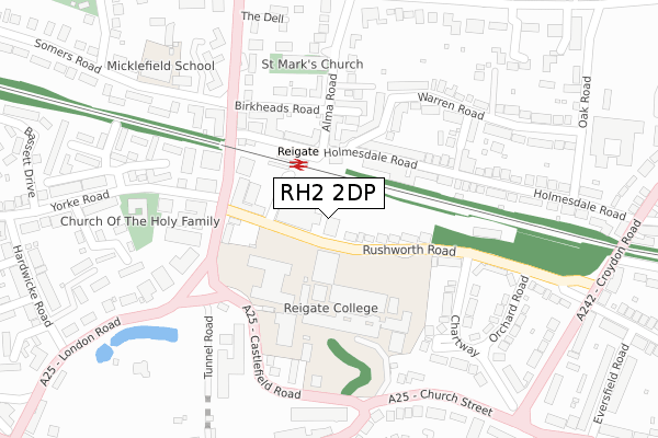 RH2 2DP map - large scale - OS Open Zoomstack (Ordnance Survey)