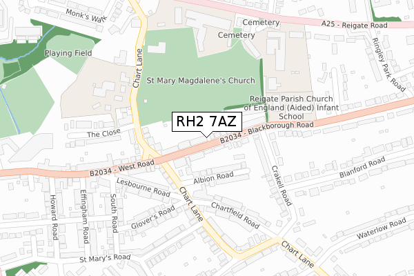 RH2 7AZ map - large scale - OS Open Zoomstack (Ordnance Survey)