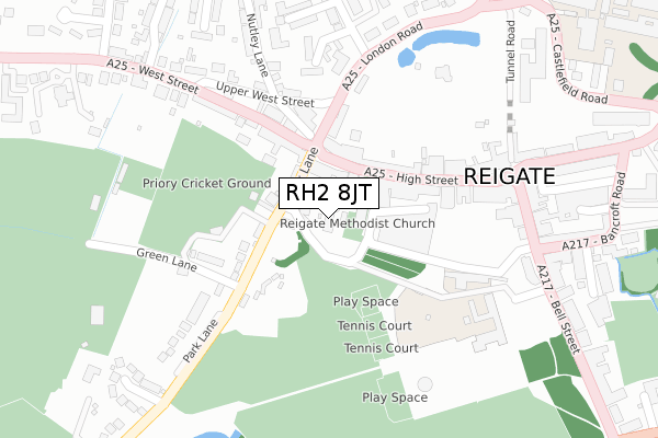 RH2 8JT map - large scale - OS Open Zoomstack (Ordnance Survey)