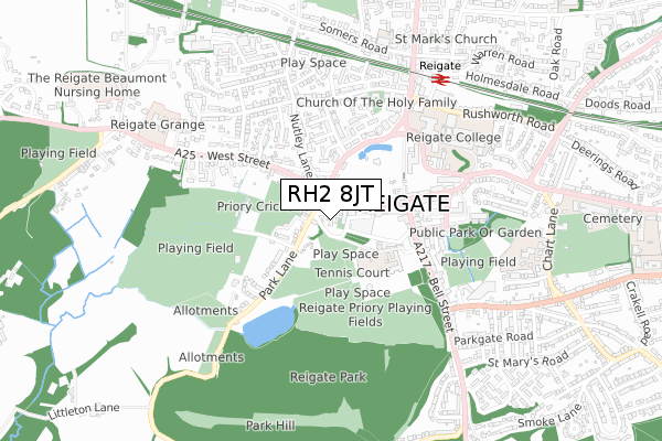 RH2 8JT map - small scale - OS Open Zoomstack (Ordnance Survey)