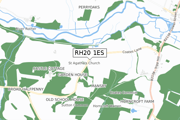 RH20 1ES map - small scale - OS Open Zoomstack (Ordnance Survey)
