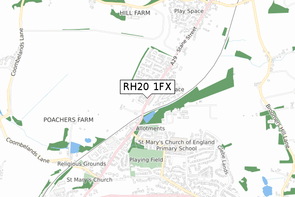 RH20 1FX map - small scale - OS Open Zoomstack (Ordnance Survey)