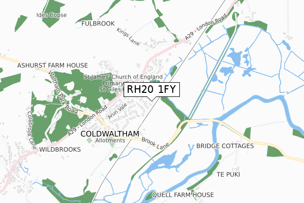 RH20 1FY map - small scale - OS Open Zoomstack (Ordnance Survey)