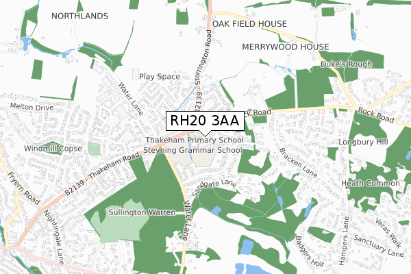 RH20 3AA map - small scale - OS Open Zoomstack (Ordnance Survey)