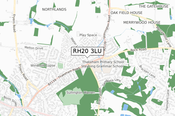 RH20 3LU map - small scale - OS Open Zoomstack (Ordnance Survey)