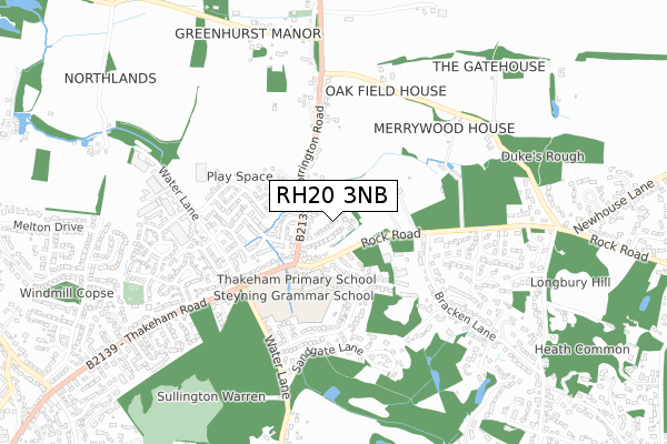 RH20 3NB map - small scale - OS Open Zoomstack (Ordnance Survey)