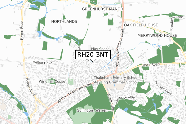 RH20 3NT map - small scale - OS Open Zoomstack (Ordnance Survey)