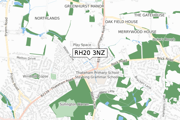 RH20 3NZ map - small scale - OS Open Zoomstack (Ordnance Survey)
