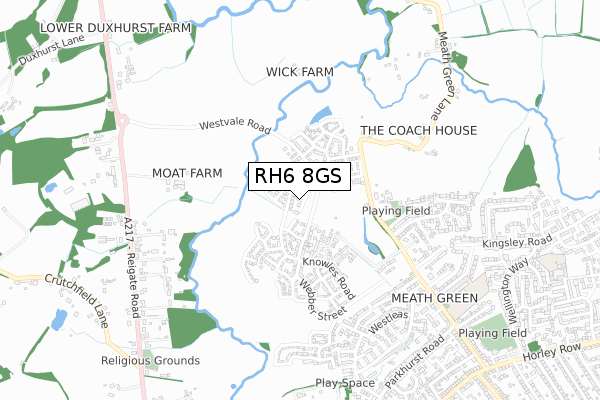 RH6 8GS map - small scale - OS Open Zoomstack (Ordnance Survey)