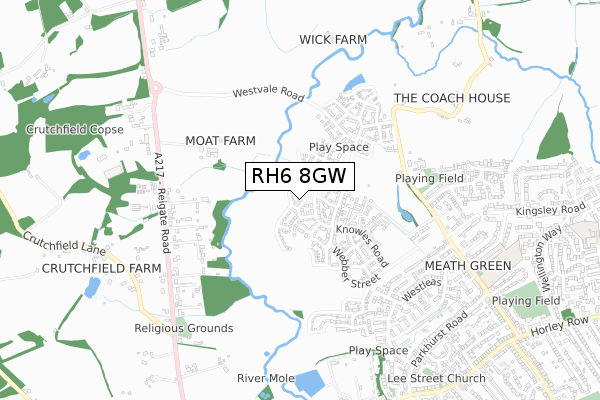 RH6 8GW map - small scale - OS Open Zoomstack (Ordnance Survey)