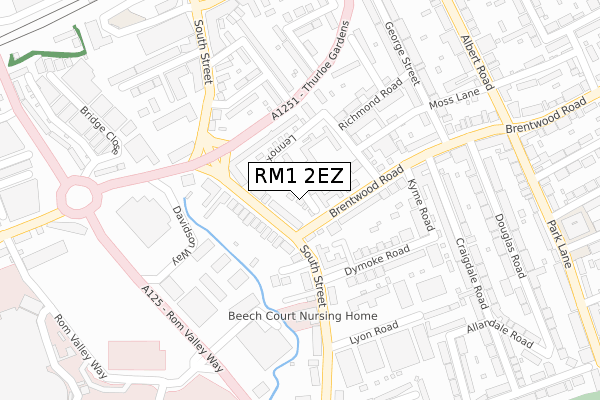 RM1 2EZ map - large scale - OS Open Zoomstack (Ordnance Survey)