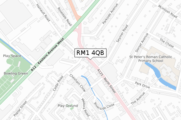 RM1 4QB map - large scale - OS Open Zoomstack (Ordnance Survey)