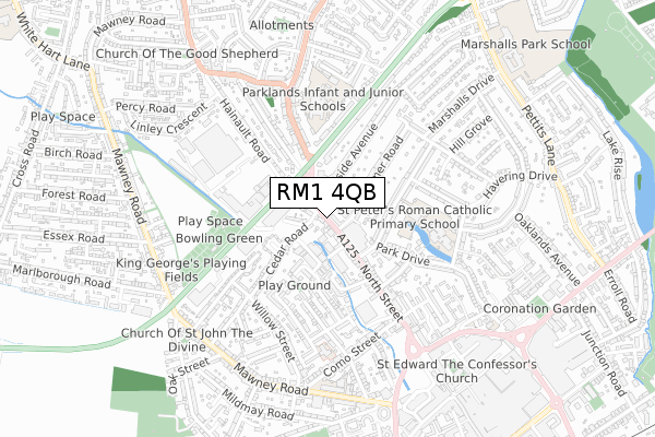 RM1 4QB map - small scale - OS Open Zoomstack (Ordnance Survey)