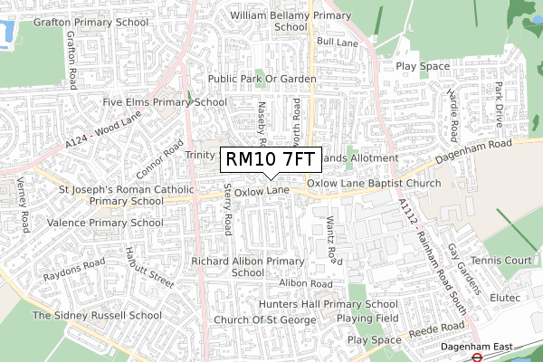 RM10 7FT map - small scale - OS Open Zoomstack (Ordnance Survey)