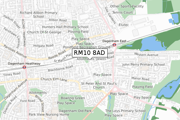 RM10 8AD map - small scale - OS Open Zoomstack (Ordnance Survey)