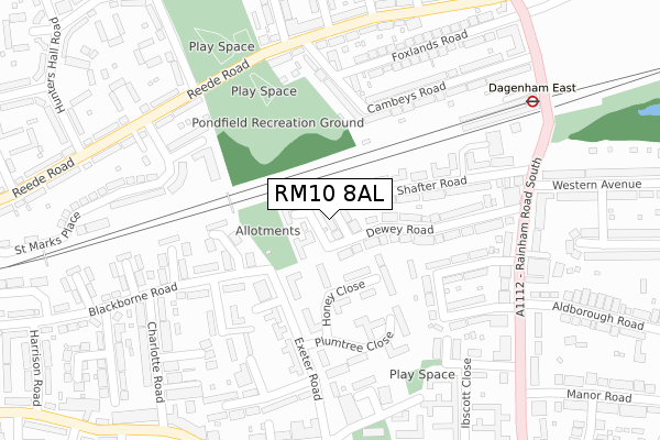 RM10 8AL map - large scale - OS Open Zoomstack (Ordnance Survey)