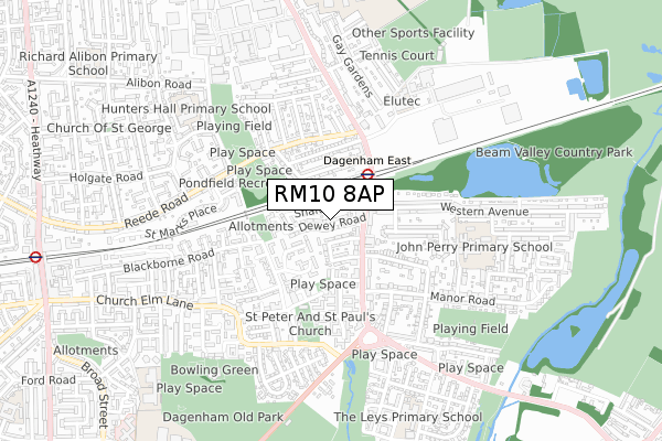 RM10 8AP map - small scale - OS Open Zoomstack (Ordnance Survey) RM10 8AP map - small scale - OS Open Zoomstack (Ordnance Survey)