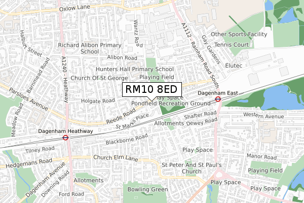 RM10 8ED map - small scale - OS Open Zoomstack (Ordnance Survey)