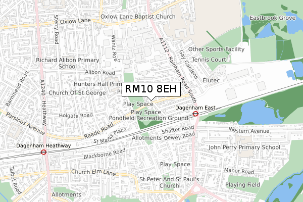 RM10 8EH map - small scale - OS Open Zoomstack (Ordnance Survey)