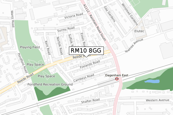 RM10 8GG map - large scale - OS Open Zoomstack (Ordnance Survey)