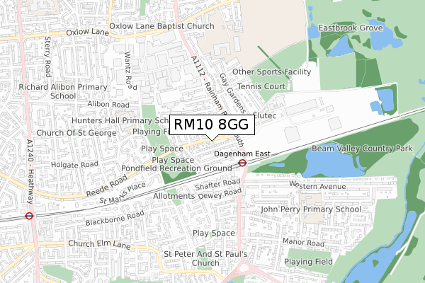 RM10 8GG map - small scale - OS Open Zoomstack (Ordnance Survey)