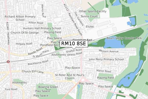 RM10 8SE map - small scale - OS Open Zoomstack (Ordnance Survey)