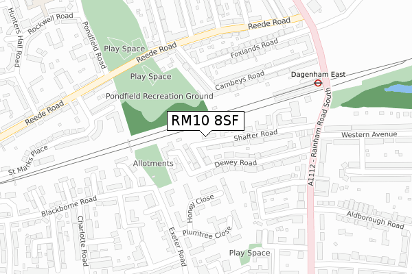 RM10 8SF map - large scale - OS Open Zoomstack (Ordnance Survey)