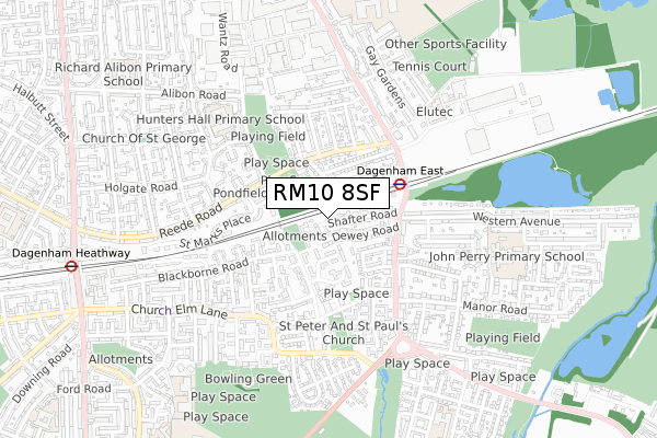 RM10 8SF map - small scale - OS Open Zoomstack (Ordnance Survey)