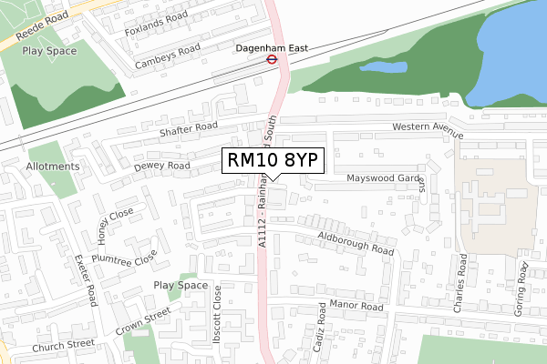 RM10 8YP map - large scale - OS Open Zoomstack (Ordnance Survey)