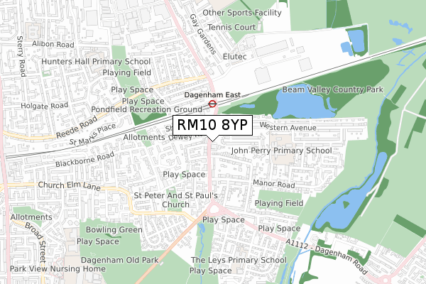 RM10 8YP map - small scale - OS Open Zoomstack (Ordnance Survey)