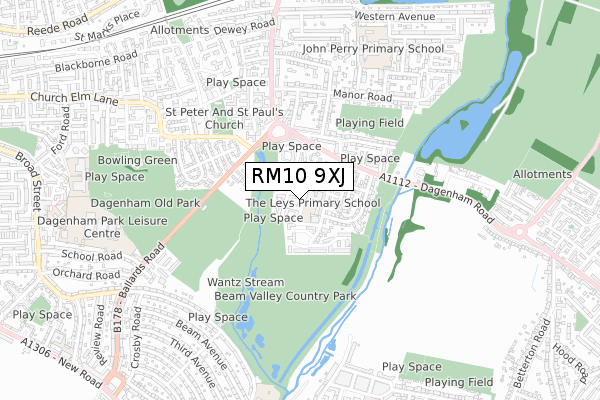 RM10 9XJ map - small scale - OS Open Zoomstack (Ordnance Survey) RM10 9XJ map - small scale - OS Open Zoomstack (Ordnance Survey)