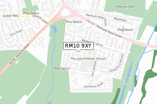 RM10 9XY map - large scale - OS Open Zoomstack (Ordnance Survey)