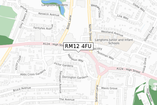 RM12 4FU map - large scale - OS Open Zoomstack (Ordnance Survey) RM12 4FU map - large scale - OS Open Zoomstack (Ordnance Survey)