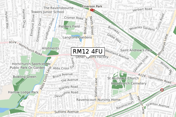 RM12 4FU map - small scale - OS Open Zoomstack (Ordnance Survey) RM12 4FU map - small scale - OS Open Zoomstack (Ordnance Survey)