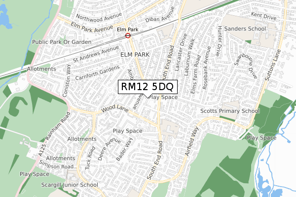 RM12 5DQ map - small scale - OS Open Zoomstack (Ordnance Survey)