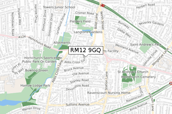RM12 9GQ map - small scale - OS Open Zoomstack (Ordnance Survey)